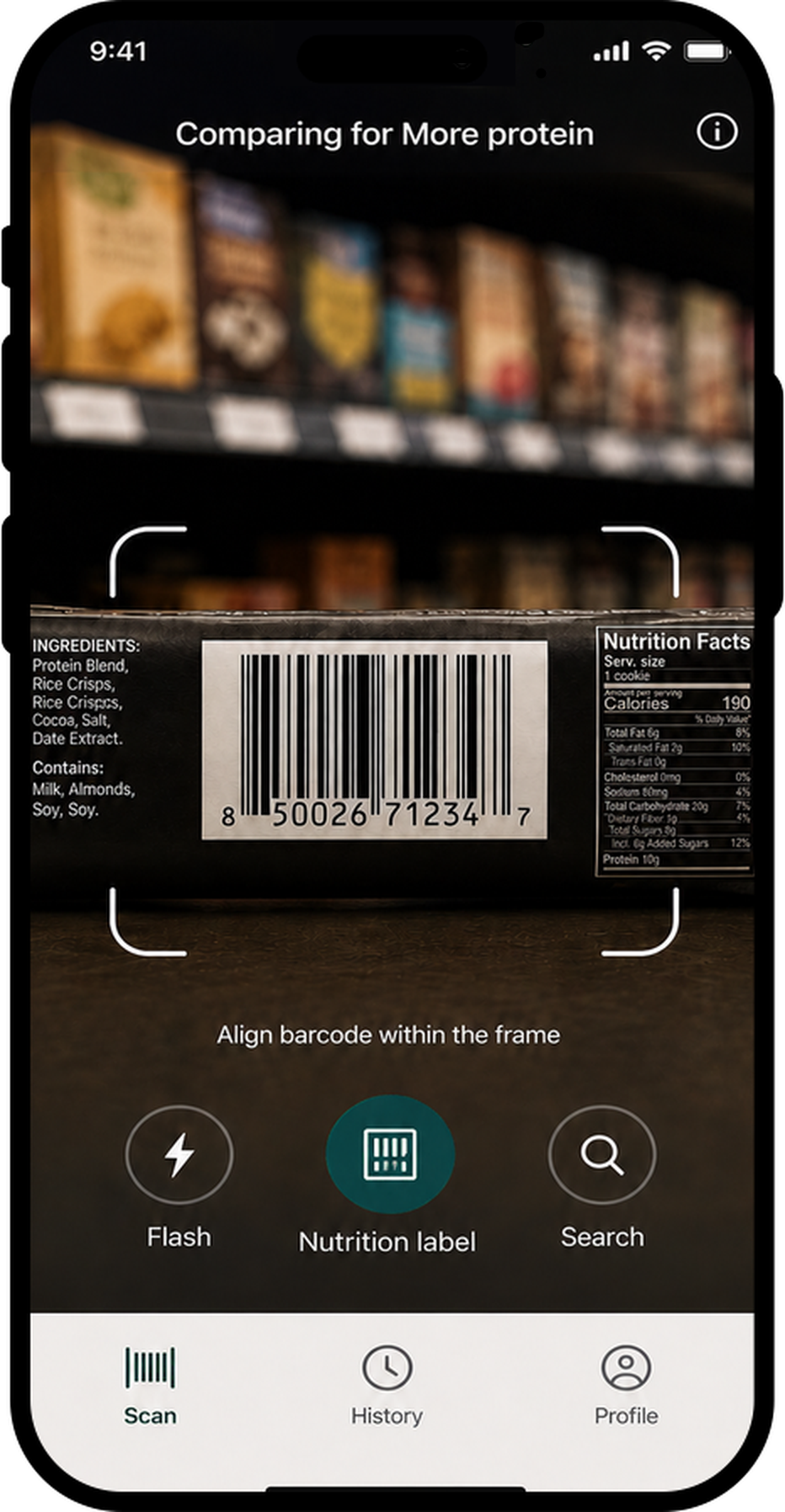 AptBite scan screen: align a barcode within the frame